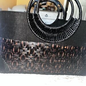 Chic Black and Brown Woven Tote Bag